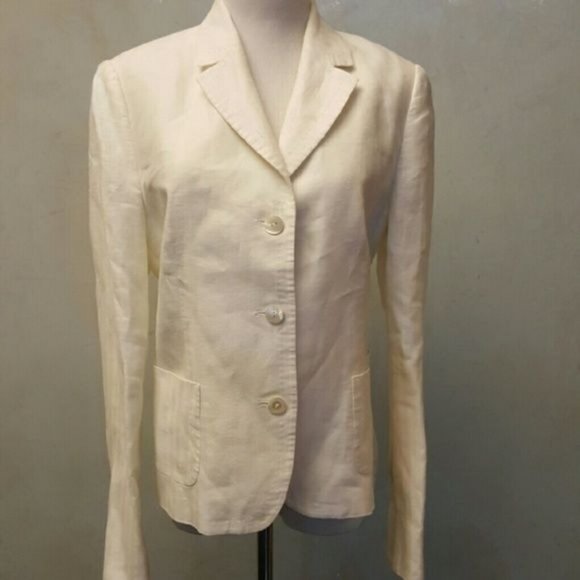 Faconnable 100% cream linen blazer 3 button closure women's size 10 (253) - Picture 3 of 13